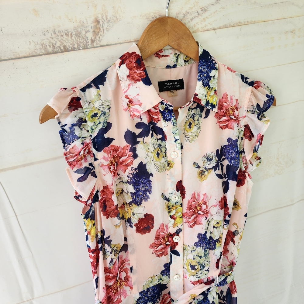Tahari Floral Midi Dress Size 2 - Picture 7 of 12